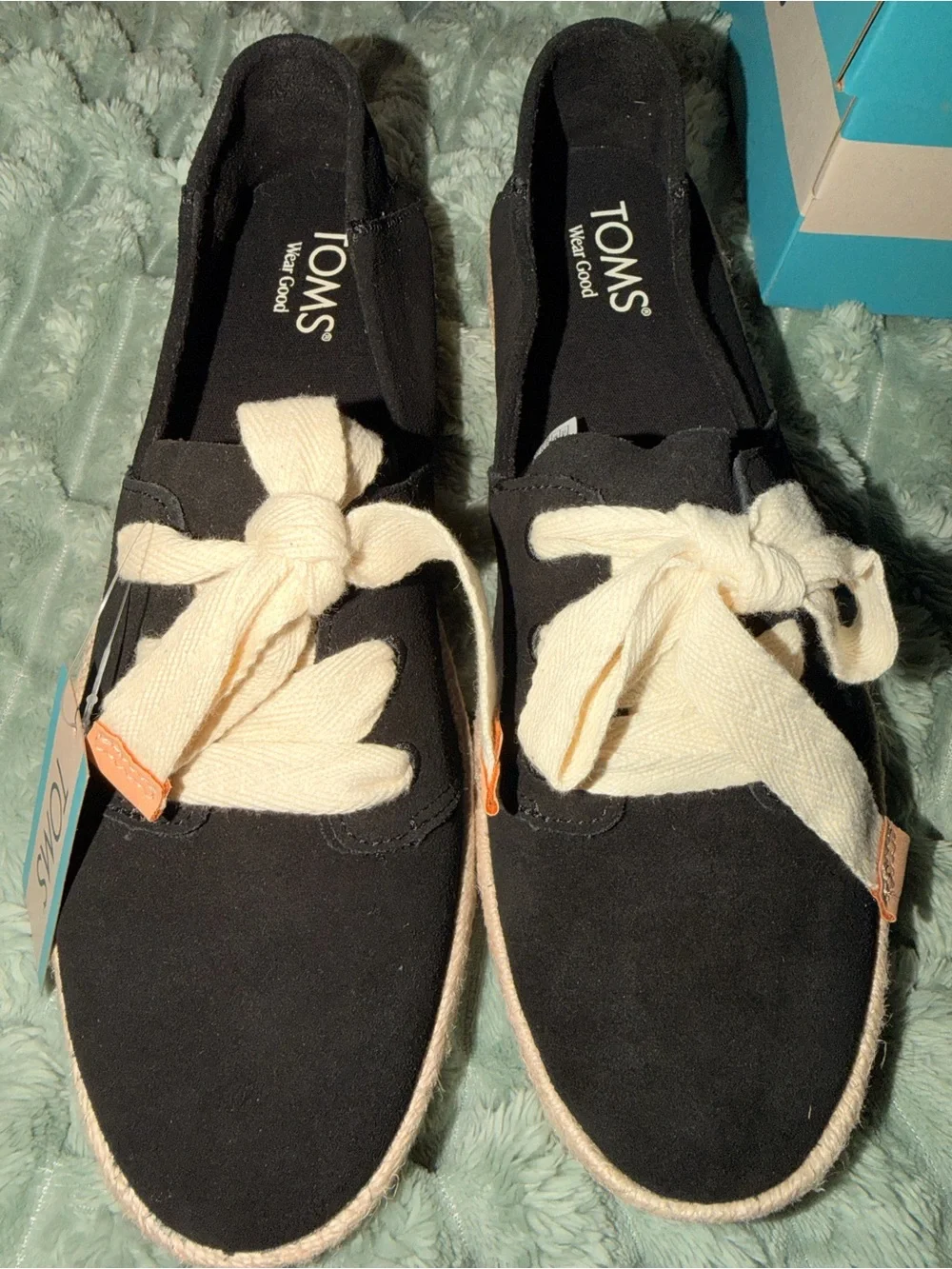 TOMS Black Espadrille with Cream Knot Bow